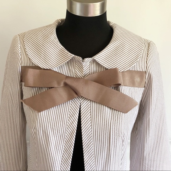 Zara White and Brown Cropped Blazer with Bow Front - Picture 3 of 7
